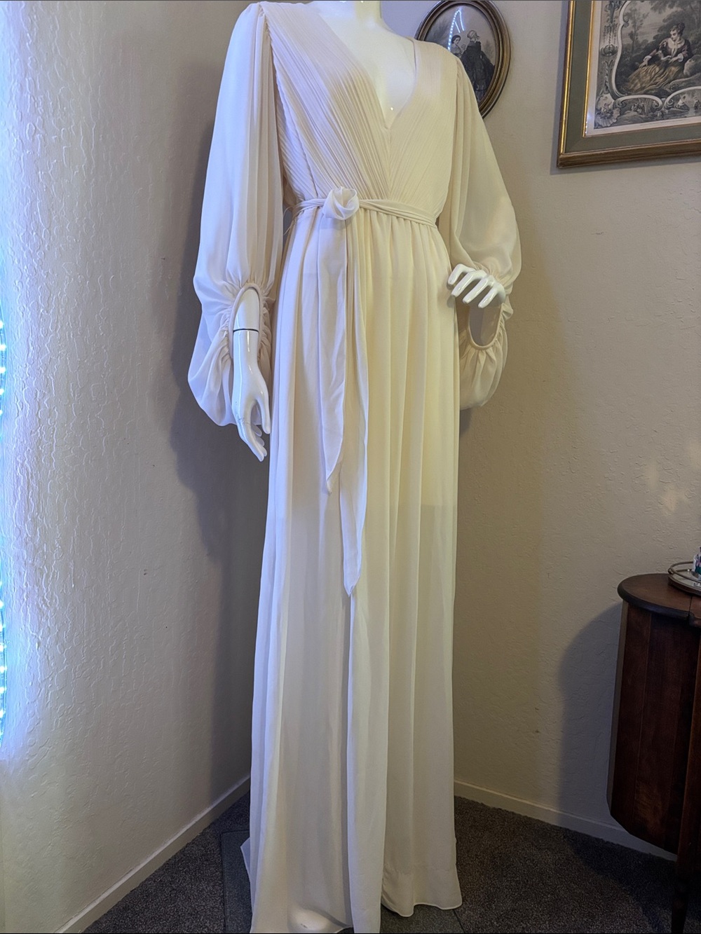 Halston Heritage Cream Chiffon Maxi Dress